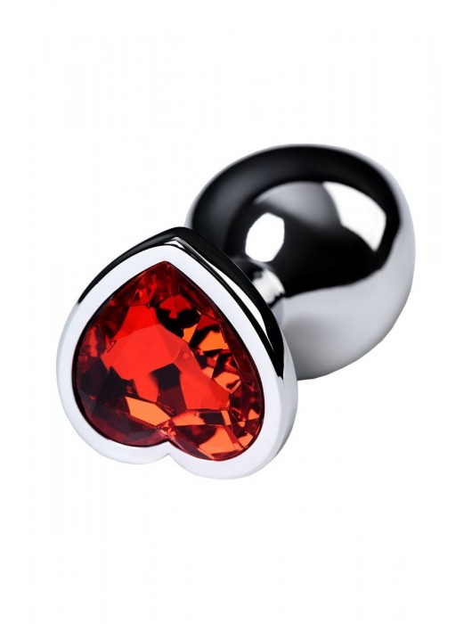 Серебристая коническая анальная пробка с красным кристаллом-сердечком - 7 см. - ToyFa - купить с доставкой в Калуге