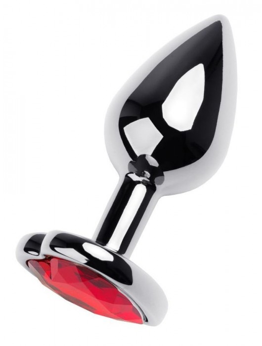 Серебристая коническая анальная пробка с красным кристаллом-сердечком - 7 см. - ToyFa - купить с доставкой в Калуге