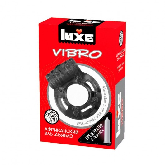 Чёрное эрекционное виброкольцо Luxe VIBRO  Африканский Эль Дьябло  + презерватив - Luxe - в Калуге купить с доставкой