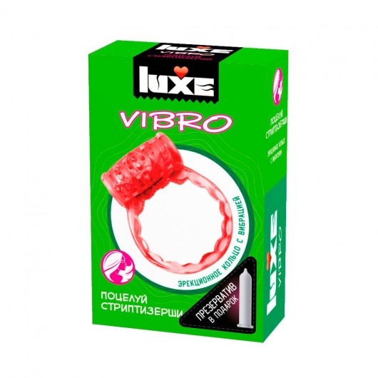 Розовое эрекционное виброкольцо Luxe VIBRO  Поцелуй стриптизёрши  + презерватив - Luxe - в Калуге купить с доставкой