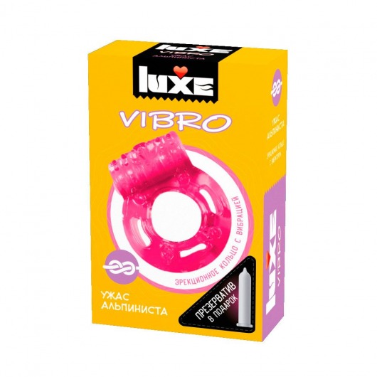 Розовое эрекционное виброкольцо Luxe VIBRO  Ужас Альпиниста  + презерватив - Luxe - в Калуге купить с доставкой