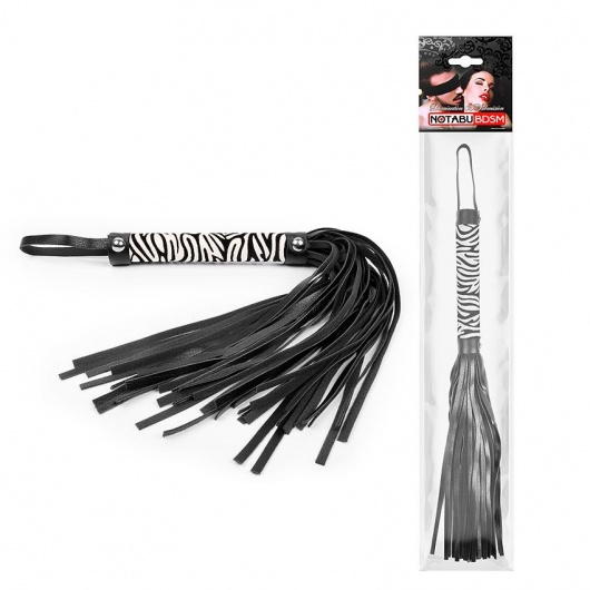 Черная многохвостовая плеть с круглой ручкой-зеброй - 39 см. - Notabu - купить с доставкой в Калуге