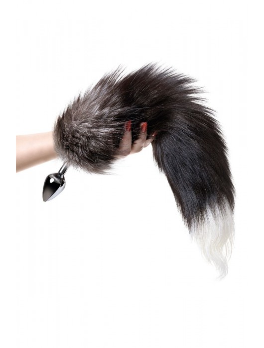 Серебристая металлическая анальная втулка с хвостом чернобурой лисы - размер S - ToyFa - купить с доставкой в Калуге