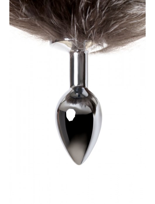 Серебристая металлическая анальная втулка с хвостом чернобурой лисы - размер S - ToyFa - купить с доставкой в Калуге
