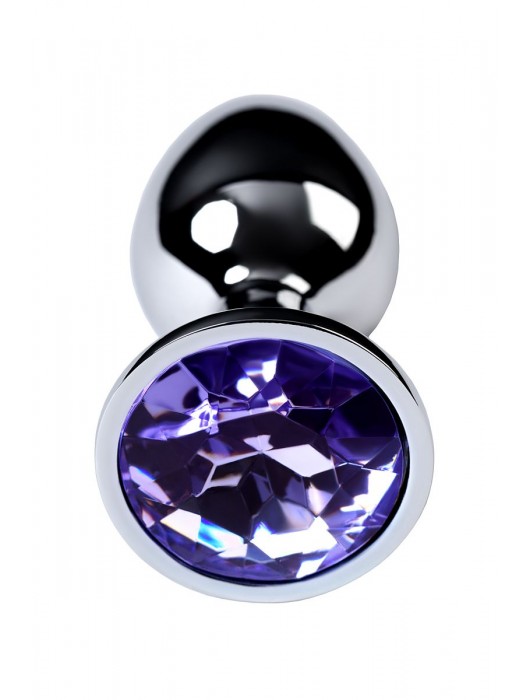 Серебристая конусовидная анальная пробка с фиолетовым кристаллом - 7 см. - ToyFa - купить с доставкой в Калуге