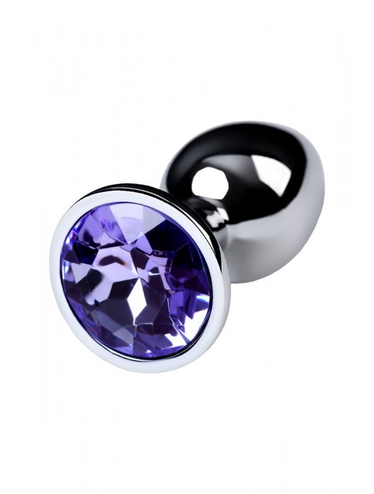 Серебристая конусовидная анальная пробка с фиолетовым кристаллом - 7 см. - ToyFa - купить с доставкой в Калуге