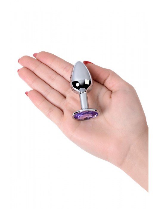 Серебристая конусовидная анальная пробка с фиолетовым кристаллом - 7 см. - ToyFa - купить с доставкой в Калуге