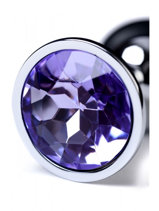 Серебристая конусовидная анальная пробка с фиолетовым кристаллом - 7 см. - ToyFa - купить с доставкой в Калуге