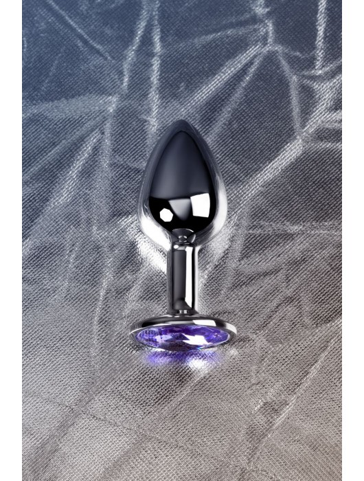 Серебристая конусовидная анальная пробка с фиолетовым кристаллом - 7 см. - ToyFa - купить с доставкой в Калуге