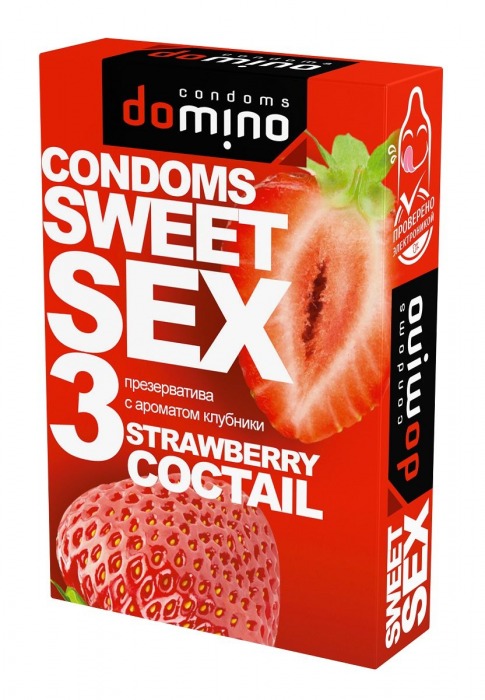 Презервативы для орального секса DOMINO Sweet Sex с ароматом клубничного коктейля  - 3 шт. - Domino - купить с доставкой в Калуге