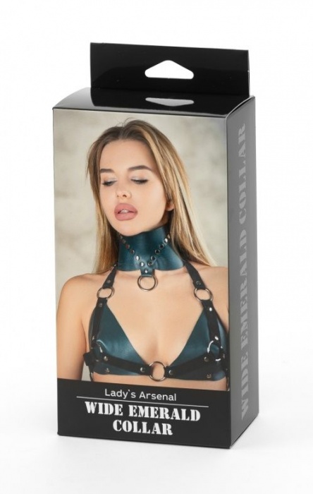 Изумрудный широкий ошейник Ladys Arsenal с заклепками - БДСМ Арсенал - купить с доставкой в Калуге