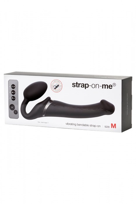 Черный безремневой вибрострапон Silicone Bendable Strap-On M - Strap-on-me - купить с доставкой в Калуге