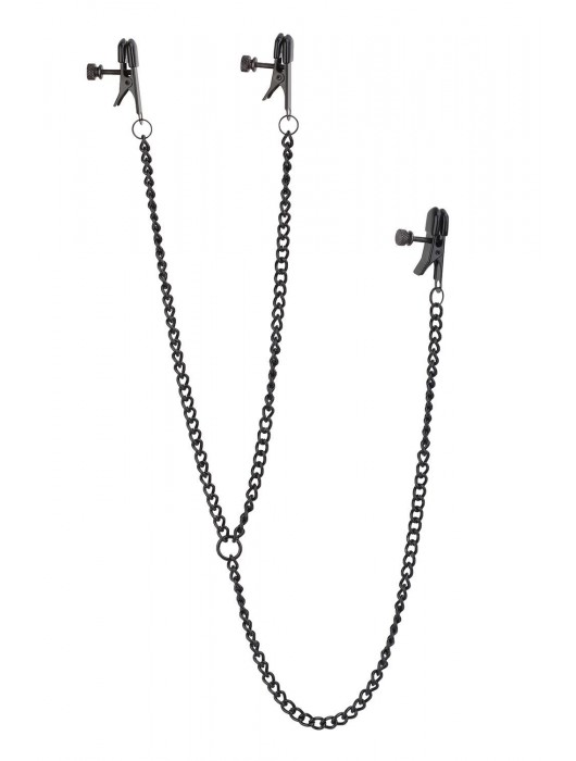 Черные зажимы на соски и клитор на цепочке DELUXE NIPPLE   CLIT CLAMPS - Dream Toys - купить с доставкой в Калуге