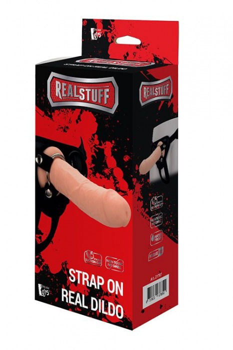 Черные трусики с телесной насадкой STRAP ON REAL DILDO - 21 см. - Dream Toys - купить с доставкой в Калуге