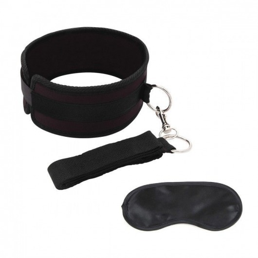 Черный ошейник с длинным поводком Collar and Leash Set - Lux Fetish - купить с доставкой в Калуге