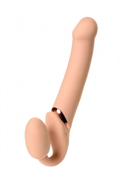 Телесный безремневой вибрострапон Vibrating Bendable Strap-On L - Strap-on-me - купить с доставкой в Калуге