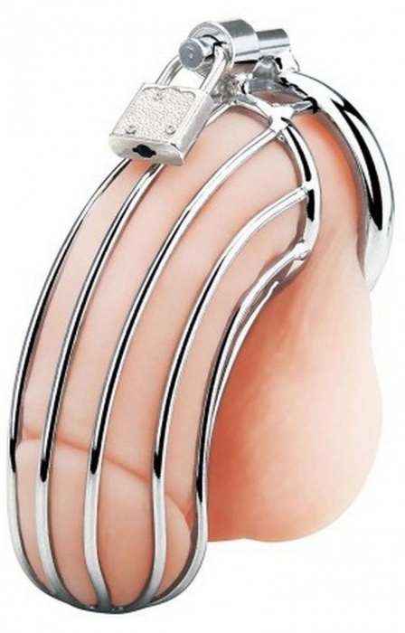 Серебристый мужской пояс верности в виде клетки с замочком - Rubber Tech Ltd - купить с доставкой в Калуге