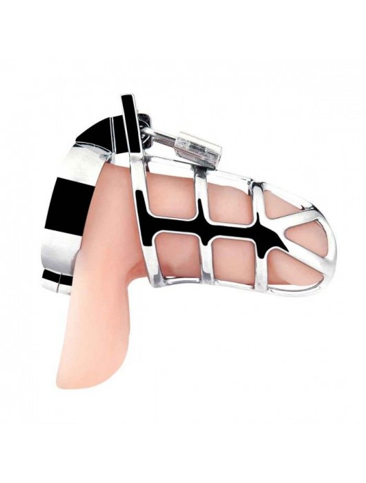 Серебристая металлическая клетка для члена с замком Enslave Cock Cage - BlueLine - купить с доставкой в Калуге