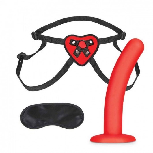 Красный поясной фаллоимитатор Red Heart Strap on Harness   5in Dildo Set - 12,25 см. - Lux Fetish - купить с доставкой в Калуге