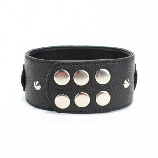 Черный кожаный ошейник с короткими шипами - БДСМ Арсенал - купить с доставкой в Калуге
