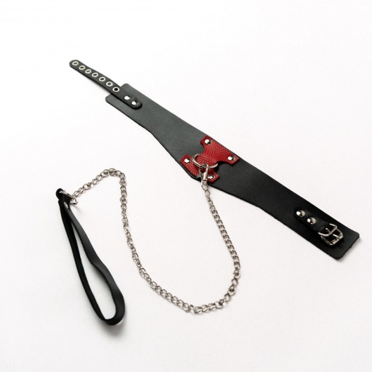 Черный широкий ошейник с красным декором и поводком - Crazy Handmade - купить с доставкой в Калуге
