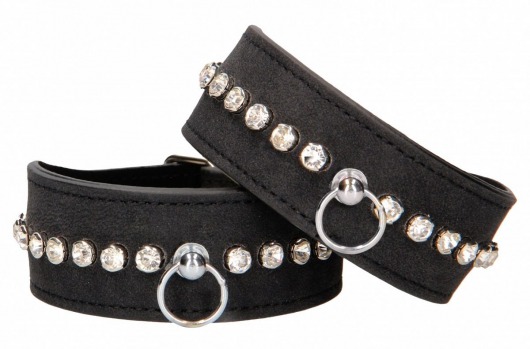 Черные наручники Diamond Studded Wrist Cuffs - Shots Media BV - купить с доставкой в Калуге