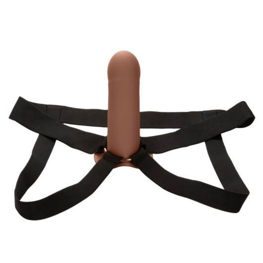 Коричневый фаллопротез из силикона Extension with Harness - 15,75 см. - California Exotic Novelties - купить с доставкой в Калуге