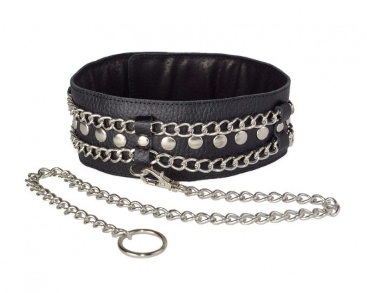 Чёрный ошейник с цепочками и поводком - Sitabella - купить с доставкой в Калуге
