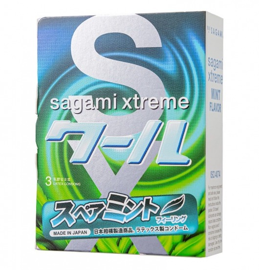 Презервативы Sagami Xtreme Mint с ароматом мяты - 3 шт. - Sagami - купить с доставкой в Калуге