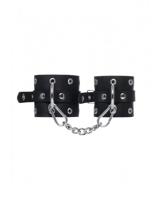Черные кожаные однослойные наручники с люверсами - Pecado - купить с доставкой в Калуге
