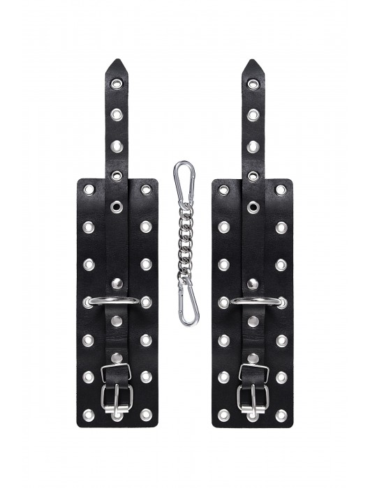 Черные кожаные однослойные наручники с люверсами - Pecado - купить с доставкой в Калуге