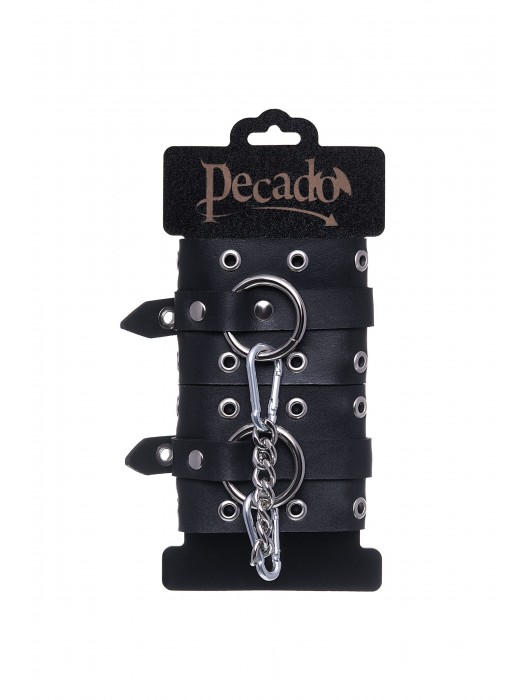 Черные кожаные однослойные наручники с люверсами - Pecado - купить с доставкой в Калуге