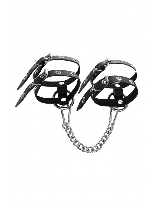 Черные однослойные кожаные оковы из двух ремешков - Pecado - купить с доставкой в Калуге