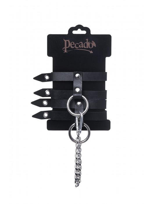 Черные однослойные кожаные оковы из двух ремешков - Pecado - купить с доставкой в Калуге
