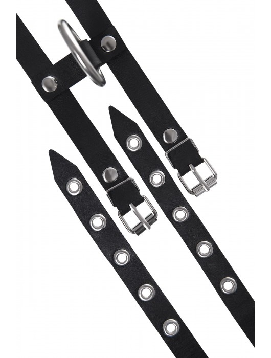 Черные однослойные кожаные оковы из двух ремешков - Pecado - купить с доставкой в Калуге