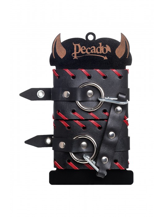 Черно-красные оковы из натуральной кожи - Pecado - купить с доставкой в Калуге