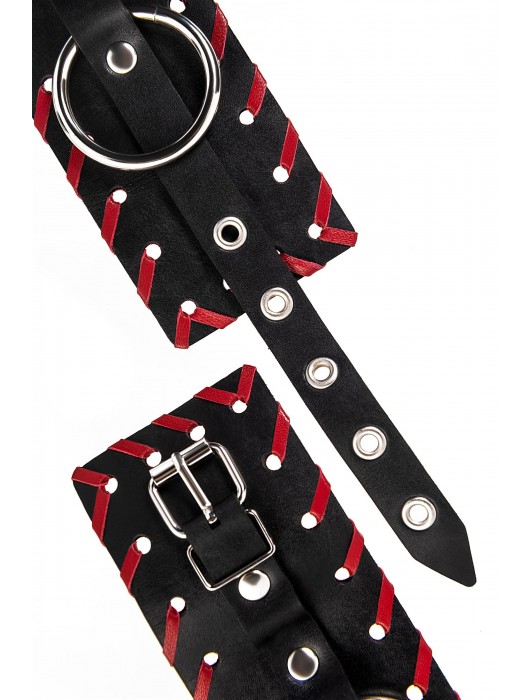 Черно-красные оковы из натуральной кожи - Pecado - купить с доставкой в Калуге