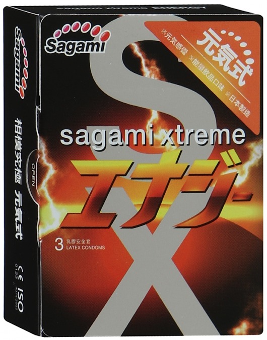 Презервативы Sagami Xtreme ENERGY с ароматом энергетика - 3 шт. - Sagami - купить с доставкой в Калуге