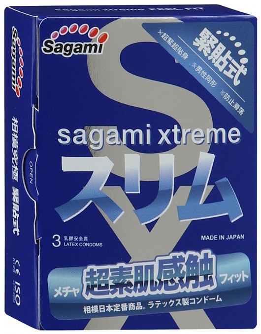 Розовые презервативы Sagami Xtreme FEEL FIT 3D - 3 шт. - Sagami - купить с доставкой в Калуге