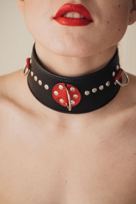 Кожаный ошейник с металлическими клепками - БДСМ Арсенал - купить с доставкой в Калуге