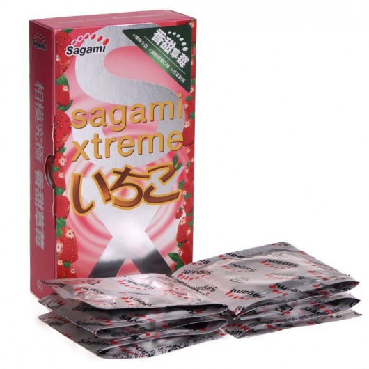 Презервативы Sagami Xtreme Strawberry c ароматом клубники - 10 шт. - Sagami - купить с доставкой в Калуге