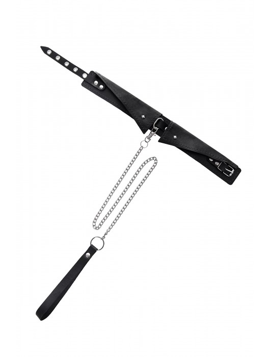 Черный кожаный ошейник-воротник с поводком - Pecado - купить с доставкой в Калуге