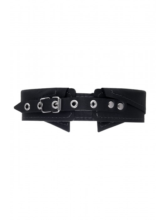 Черный кожаный ошейник-воротник с поводком - Pecado - купить с доставкой в Калуге
