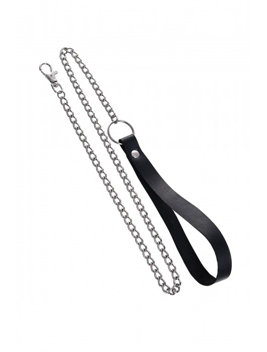 Черный кожаный ошейник-воротник с поводком - Pecado - купить с доставкой в Калуге