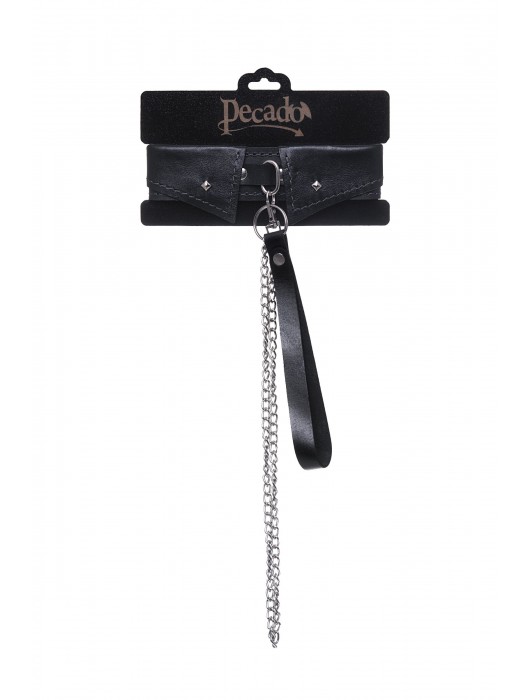 Черный кожаный ошейник-воротник с поводком - Pecado - купить с доставкой в Калуге