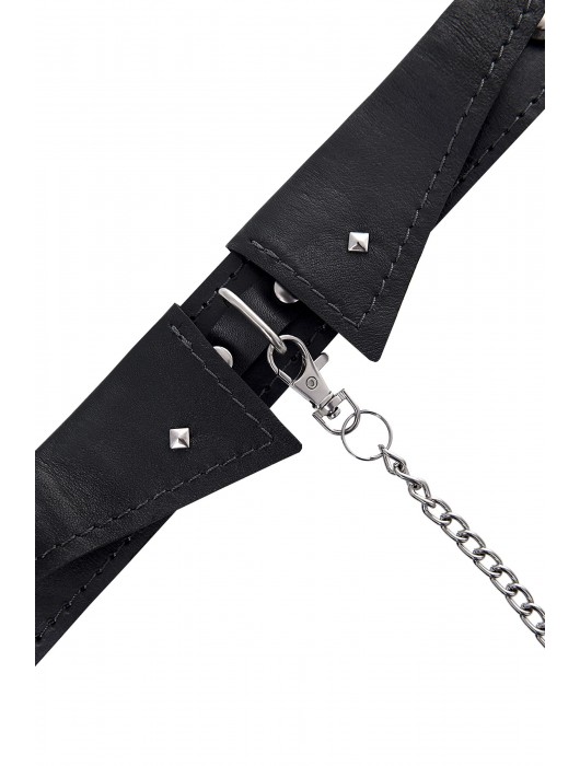 Черный кожаный ошейник-воротник с поводком - Pecado - купить с доставкой в Калуге