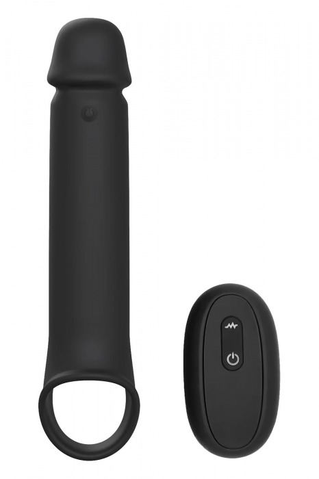 Черная насадка-удлинитель с вибрацией Vibrating Extender With Remote - Dream Toys - в Калуге купить с доставкой