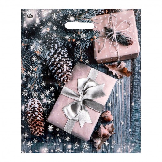 Новогодний пакет с принтом в виде подарков и вырубной ручкой (45х38 см) - Сима-Ленд - купить с доставкой в Калуге