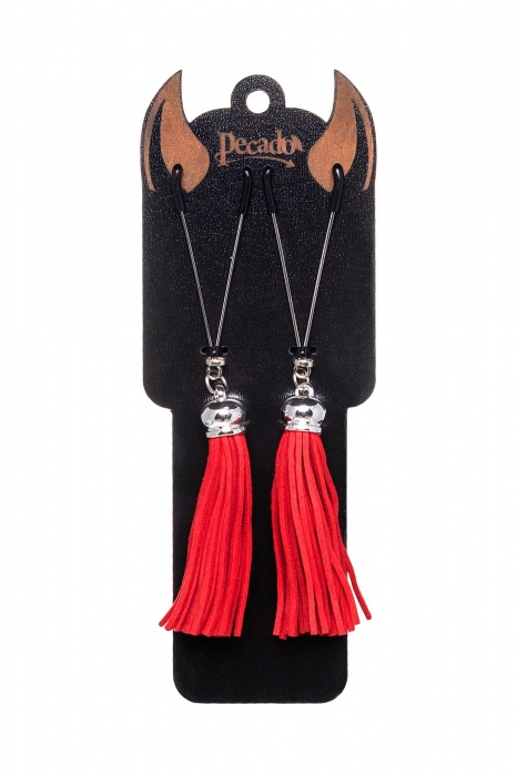 Зажимы на соски «Вилки» с красными кисточками из замши - Pecado - купить с доставкой в Калуге