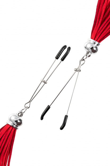 Зажимы на соски «Вилки» с красными кисточками из замши - Pecado - купить с доставкой в Калуге